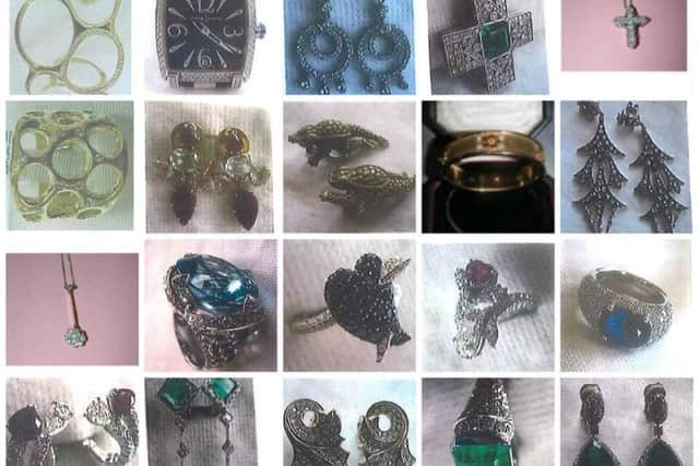 Unusual jewellery stolen in the seven aggravated burglaries, which are being linked. Photo from Surrey Police