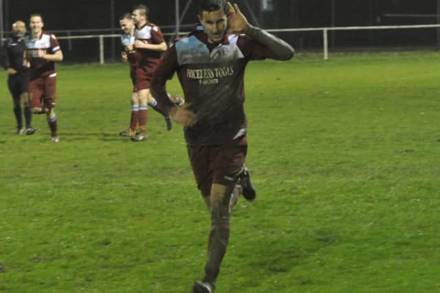 Lewis Parsons celebrates after scoring Common's second goal, against the club he played for last season.