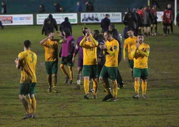 Horsham players celebrate at Sittingbourne. Picture by John Lines