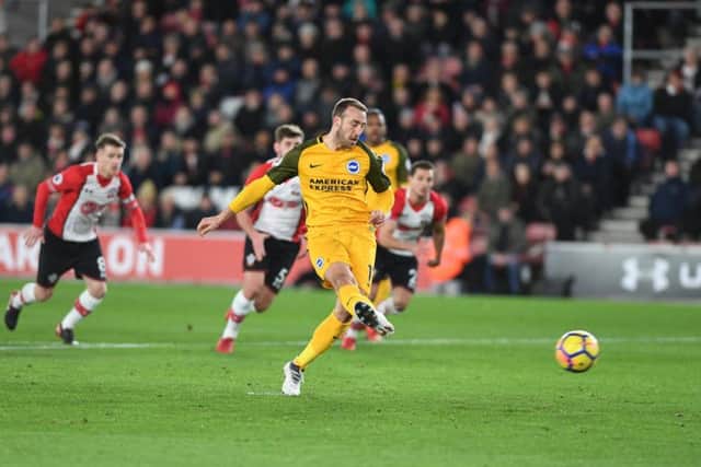 Glenn Murray gives Brighton & Hove Albion the lead from the penalty spot against Southampton. Picture by PW Sporting Pics