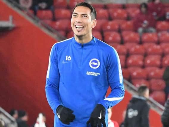 Leonardo Ulloa was all smiles before kick-off at Southampton last night. Picture by Phil Westlake (PW Sporting Photography)