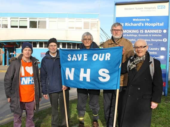 Protesters outside A&E at Chichester on Thursday