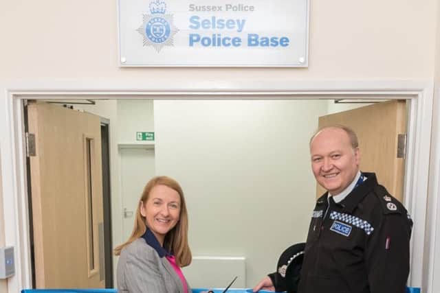 Katy Bourne and Giles York cutting the ribbon on the new police base