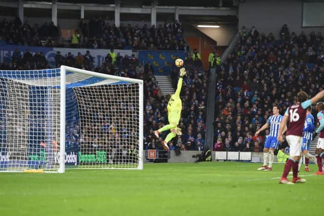 Jose Izquierdo's effort flies past West Ham goalkeeper Adian. Picture by PW Sporting Photography