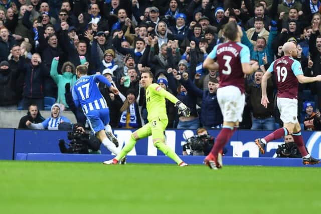 Glenn Murray celebrates having given Brighton & Hove Albion the lead against West Ham. Picture by PW Sporting Photography