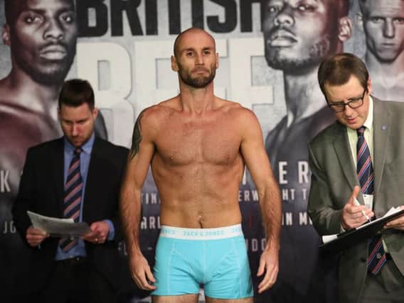 Ben Jones at the weigh-in for his fight against Reece Bellotti at the O2.
Picture by Lawrence Lustig.