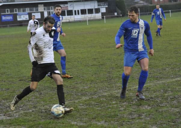 Nathan Lopez on the ball during Bexhill United's 2-1 defeat at home to Storrington. Pictures by Simon Newstead