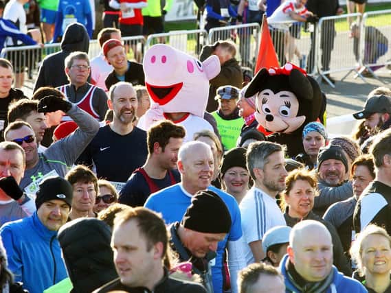 Some of the many runners line up for the 10k - Peppa Pig included / Picture by Derek Martin