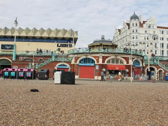 The historic Shelter Hall is being rebuilt as part of the work to save Brighton's busy seafront road from collapse