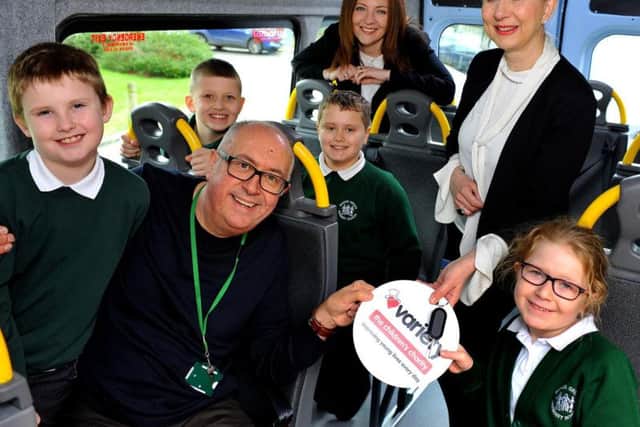Crest Nicholson and Variety, the Childrens Charity, presented a Sunshine Coach to Manor Green Primary School