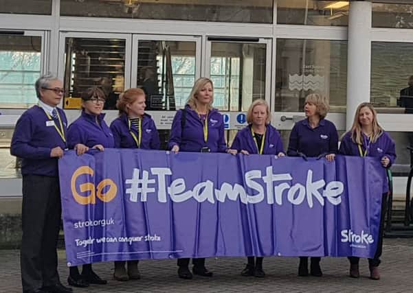 Stroke Association opposing East Sussex County Council cuts to services outside County Hall, Lewes (photo submitted).