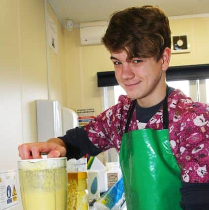 DM1820113a.jpg School fundraising week at Chichester Free School. Josh, 15, making pineapple pizzazz. Photo by Derek Martin Photography. SUS-180102-191931008
