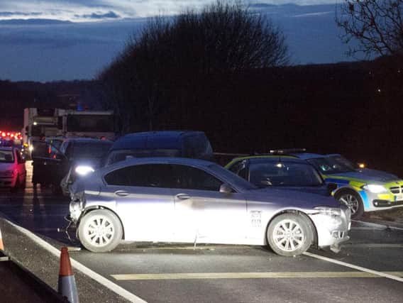 A multi-vehicle collision after a police chase near Lewes has caused traffic chaos. Picture: Eddie Mitchell
