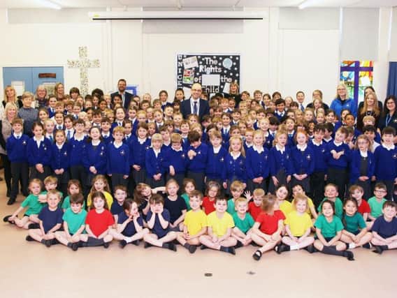 Staff and children of St Mary's School, Horsham