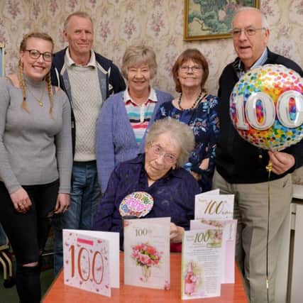 Muriel Watson celebrates her 100th birthday. SUS-180102-143807001