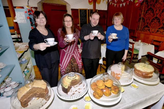 Community cafe closing down sale at St Barnabas, Bexhill.

L-R Kathy Morgan, Isabelle Endreo, David Mace and Alison Frost SUS-180702-120312001