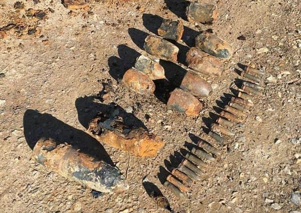 Some of the ordnance found at Medmerry. Picture by Selsey Coastguard