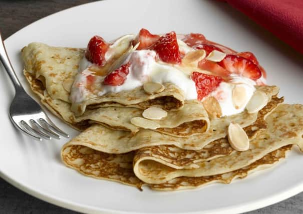Berryworld strawberry, toasted almond and caramel pancakes. Picture: Berryworld.com