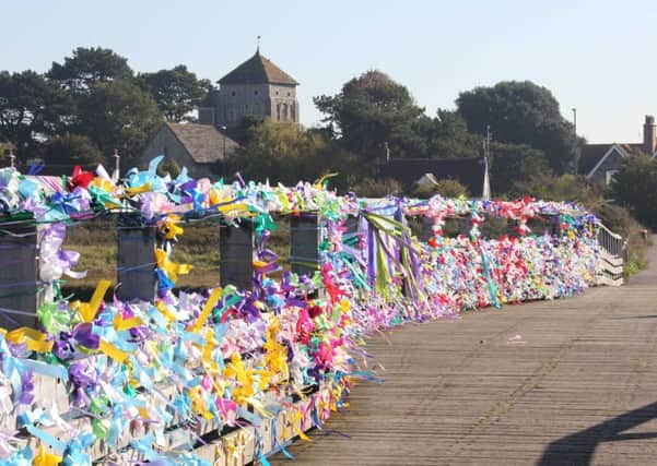 The Old Toll Bridge in Shoreham adorned with ribbons after the Shoreham Airshow crash
