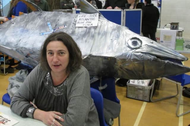 Michelle Furtada, chairman of Adur and Worthing Green Spaces Partnership, with her life-size model of a tuna fish