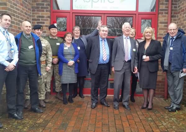 Cllr Richard Burrett, West Sussex County Council Member for Education and Skills, Norman Boyland Chairman of Apsire Sussex and Robyn Kohler Chief Executive, pictured alongside some of the partners who attended the launch event.