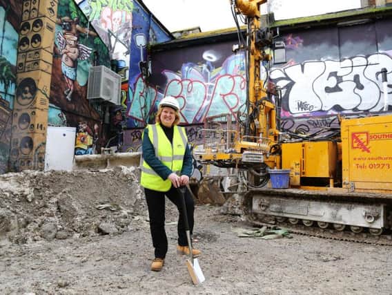 Councillor Anne Meadows, chair of the housing and new homes committee, marks the start of work on new homes in Kensington Street