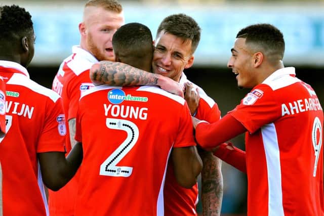 Crawley Town FC v Lincoln City FC. Jimmy Smith 1st half goal. Pic Steve Robards SR1804885 SUS-180217-163724001