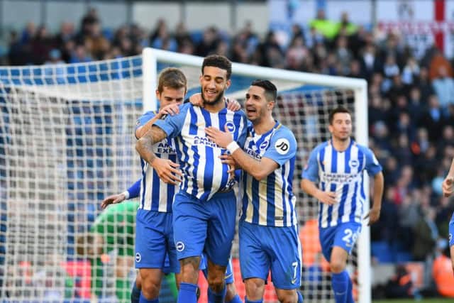 Connor Goldson is congratulated on his goal against Coventry City. Picture by PW Sporting Photography
