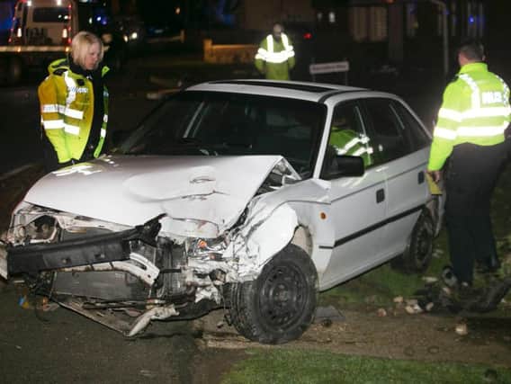 One of the vehicles involved in the collision