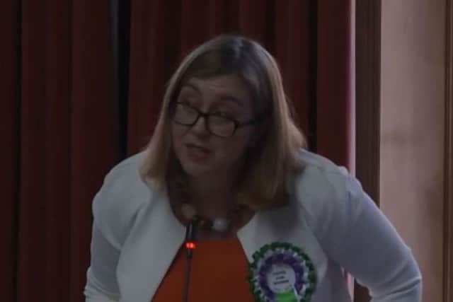 Councillor Kirsty Lord paid tribute to the suffragettes as she put forward her motion on women in politics. Picture: WSCC Webcast