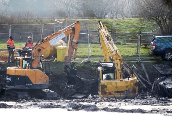 The digger at Brooklands Lake in Worthing, taken at around 4pm this afternoon. Picture: Eddie Mitchell