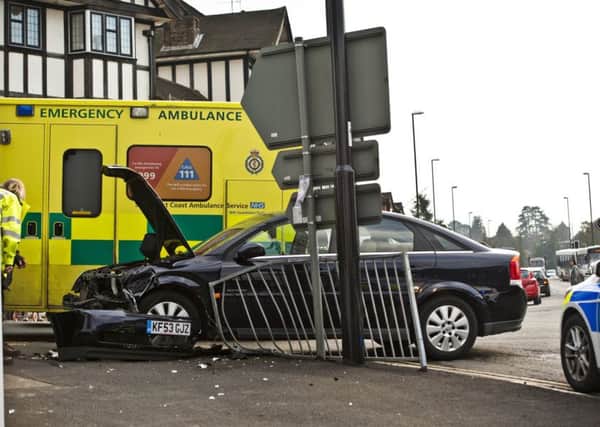 The car crashed into the railings in Commercial Sqaure. Picture: Eddie Howland