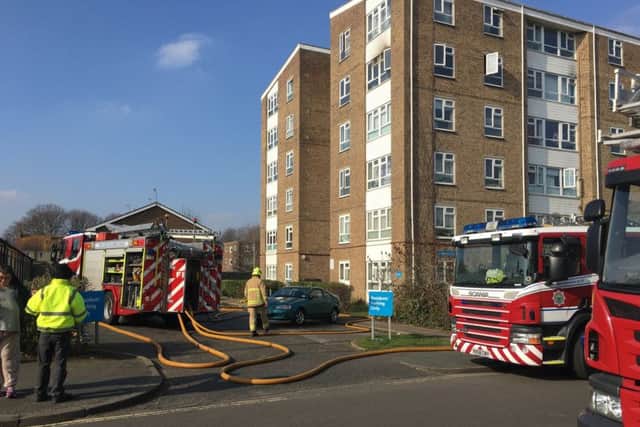 Fire crews put out a fire in a fourth-floor flat in Victoria Court, Clifton Road, Worthing