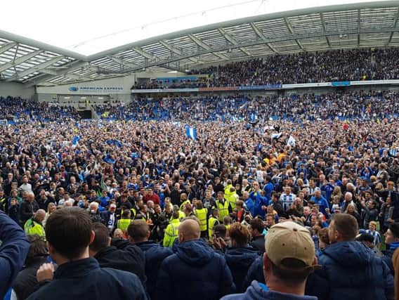 Albion fans celebrate after the club sealed promotion to the Premier League last season