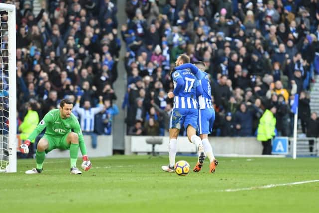 Glenn Murray celebrates having put Brighton & Hove Albion 1-0 ahead against Swansea with his first-half penalty. Picture by PW Sporting Photography