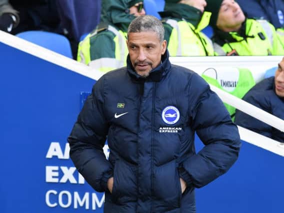 Brighton & Hove Albion manager Chris Hughton watches on against Swansea. Picture by PW Sporting Photography