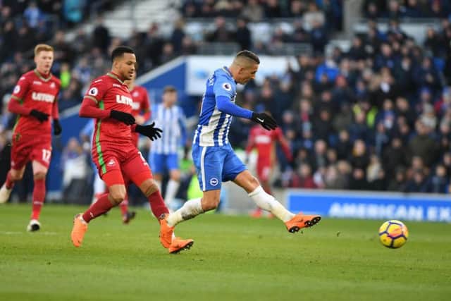 Anthony Knockaert scores the third. Picture by Phil Westlake (PW Sporting Photography)