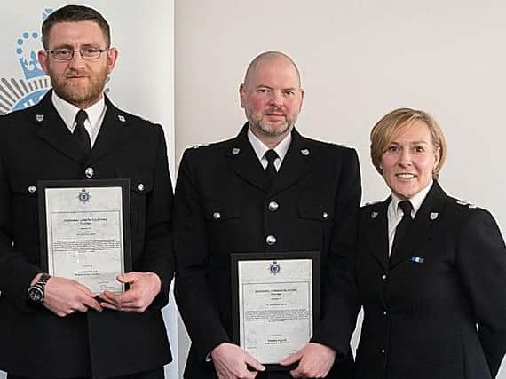 PCs David and John Winter with Chief Superintendent Lisa Bell