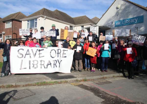 Demonstrators outside Ore Library SUS-171031-120623001 Photo by Roberts Photographic