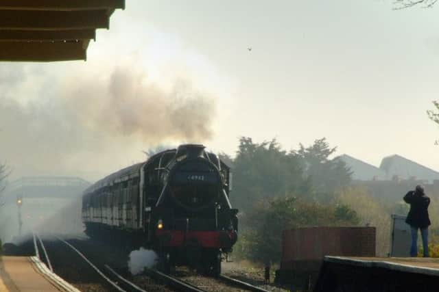 A more recent steam train visit, the Black Five locomotive steaming through Southwick Railway Station. Picture: Mike Jennings