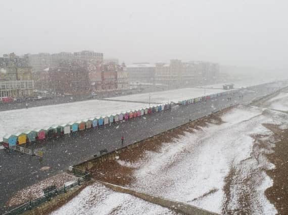 Hove beach huts in the snow (Photograph: Eddie Mitchell)