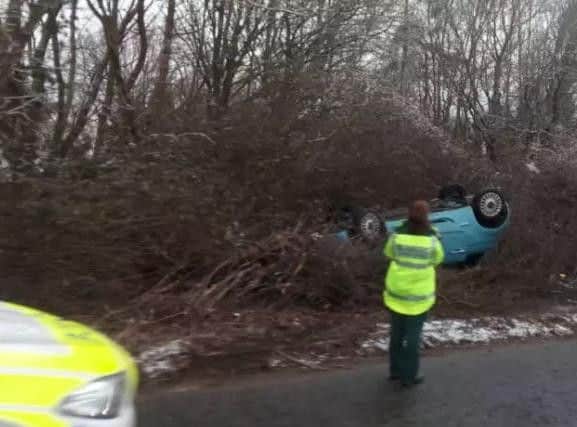 This car was spotted off the road between Washington and Ashington this morning (February 27)