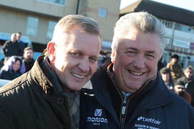 Jeremy Kyle and trainer Paul Nicholls at Fontwell