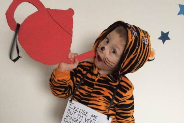 H10c World Book Day - Harry Roberts, 4, from King Offa Nursery, Bexhill, as The Tiger Who Came to Tea