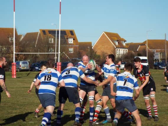 Jimmy Adams gathers the ball at a lineout during Hastings & Bexhill Rugby Club's victory away to Sheppey in its last outing on February 17. Picture courtesy Peter Knight