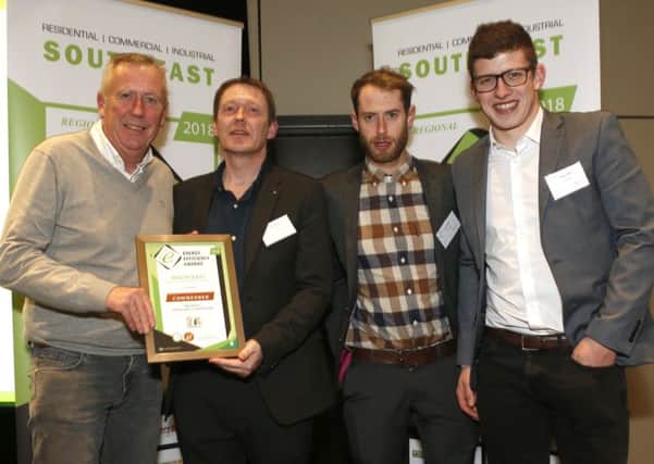 Trevor Waller, director of CC Solar, and his team receiving a commended award for the Regional Solar PV Installer of the Year at the Energy Efficiency South East Awards 2018