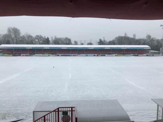 A frozen Checkatrade Stadium in the snow, photo by Bruce Talbot.