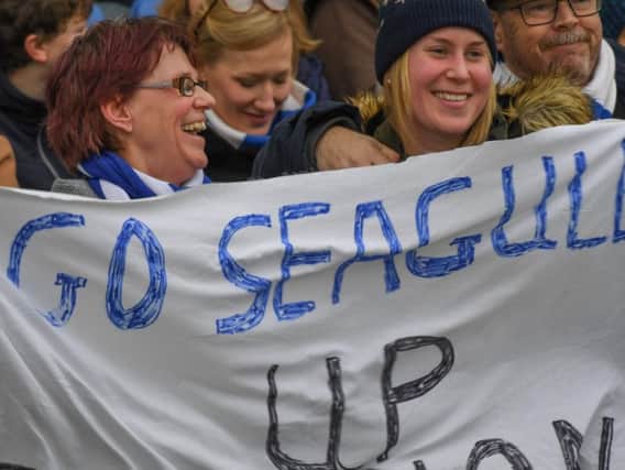 Albion fans pictured at the Amex this afternoon. Picture by Phil Westlake (PW Sporting Photography)