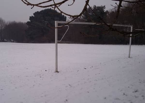 A snow-covered football pitch at Tilekiln in St Leonards last Friday afternoon.