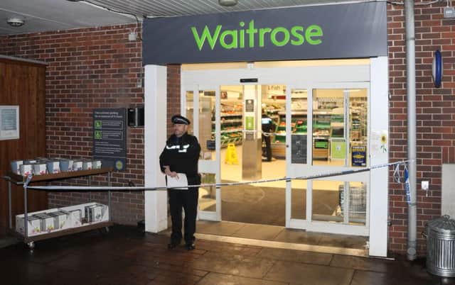 Police outside Waitrose in Eastgate Street, Lewes. Photograph by Eddie Mitchell/ Dan Jessup